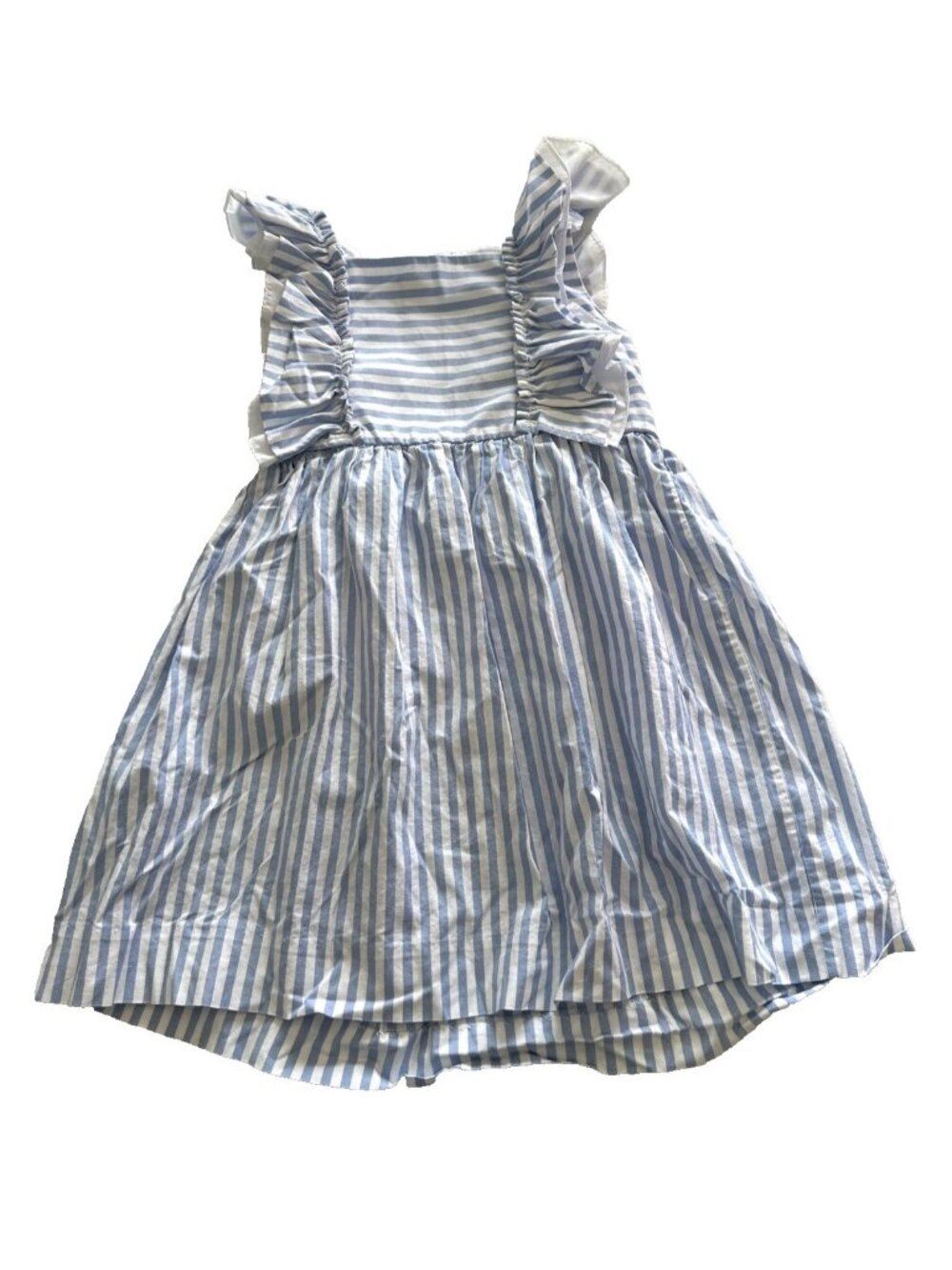 Bella Bliss Girls Size 10 Blue White Striped Ruffled Cotton Dress